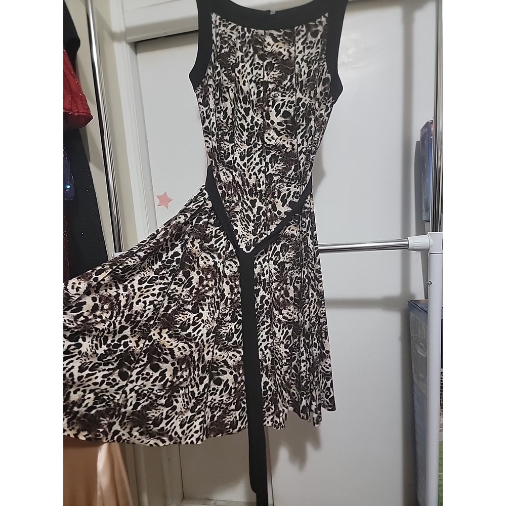 Glamour Collection Animal Print Leopard Dressy Dress Size 16 - Picture 5 of 9